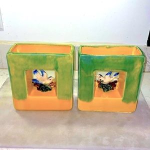 McCoy Pair of 2 Matching Arcature Bookends Planters Vintage Ceramic Pottery EUC